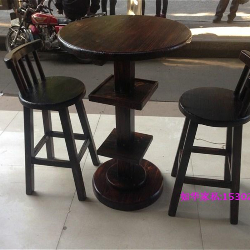 木吧桌椅/配套吧桌椅/松木酒吧桌椅/炭烧木酒吧家具/实木吧桌椅图片