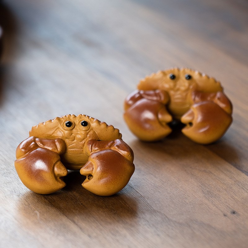 宜兴紫砂茶宠螃蟹小摆件八方来财大闸蟹茶具茶桌香插线香可养