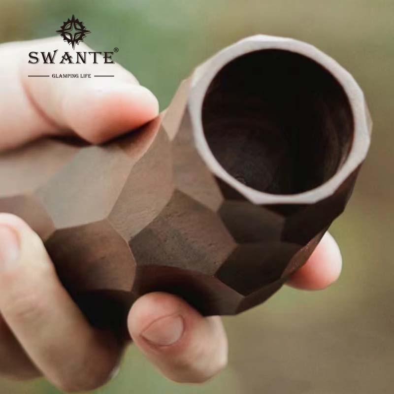 Swante户外露营杯黑胡桃牛角杯精致大A风格一口杯野营酒杯耐高温