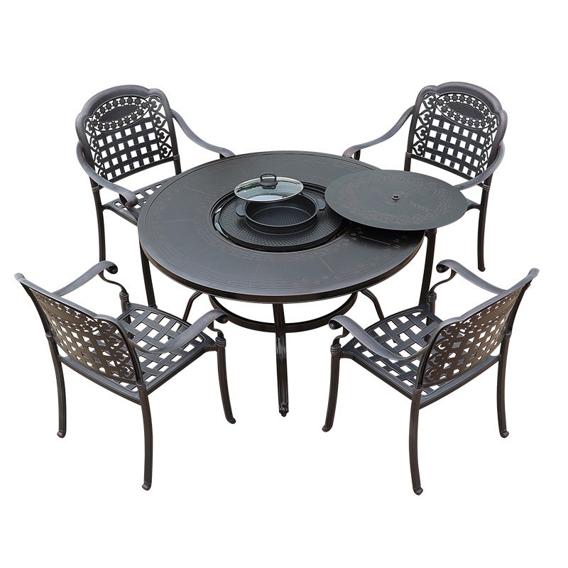 户外烧烤桌椅无烟电烤火锅室外庭院露台花园家具家用铸铝桌椅组合