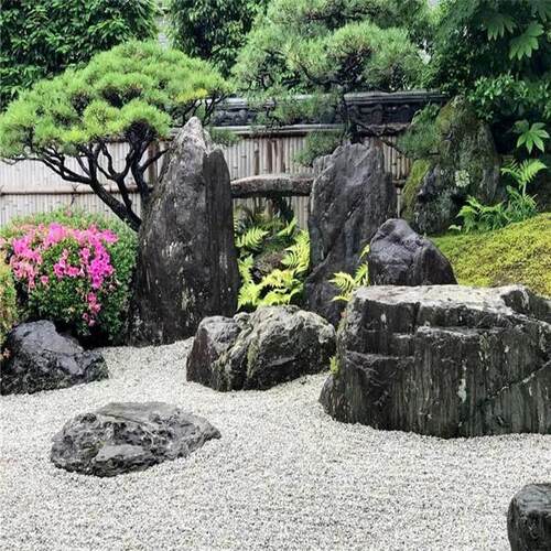 矿山黑山石野山石日式枯山水景观黑山石假山驳岸