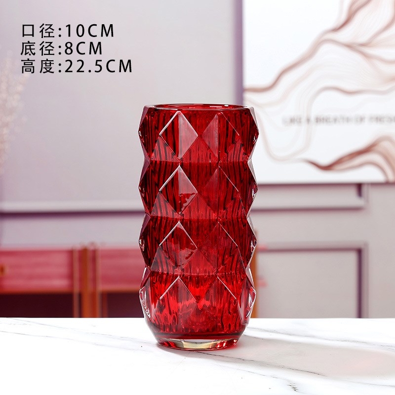 圆形璀璨圆柱形透明玻璃花瓶摆件客厅插花透明客厅餐桌插花花器