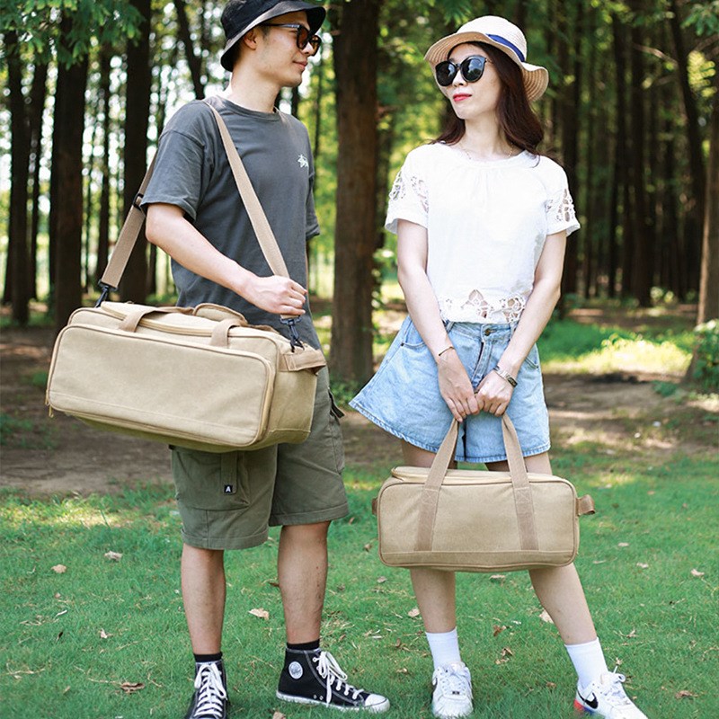 现货户外露营炊具收纳包便携气罐野炊锅卡式炉大号帆布野营野餐包