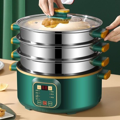 多功能三层蒸笼蒸锅家用新款电煮锅大容量蒸煮焖炖煎炒一体电火锅