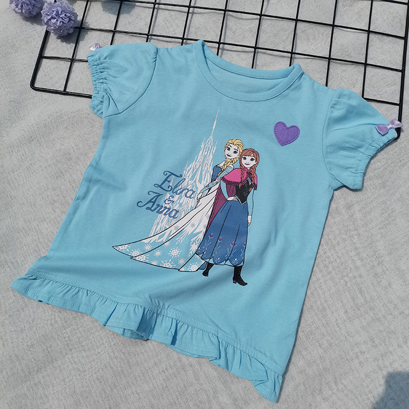 3件包邮90-140日系夏季 女童 全棉人鱼 公主 学院 泡泡袖 短袖T恤