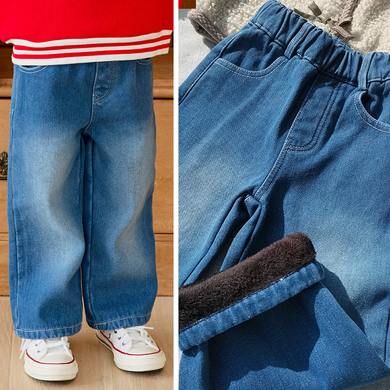3样包邮110-160韩系女童男童秋冬加绒阔腿裤直筒裤一体绒休闲裤