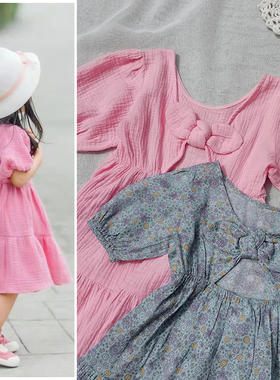 柔软~3样包邮2-10码cott*n澳单女童夏季全棉碎花露背连衣裙可批发