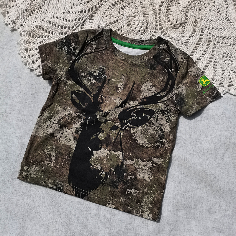 清特  3件包邮3-6码 欧美 尾 夏季男童  迷彩鹿 图案军绿短袖T恤