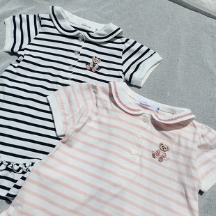 3样包邮80-110码日单s*p女童夏季海军领 学院风条纹短袖连衣裙