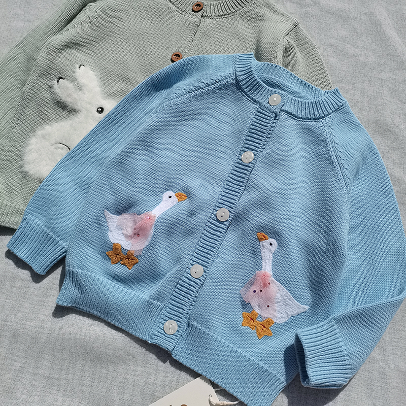 好可爱3样包邮~ 100-130女童秋冬全棉兔子鹅卡通针织开衫线衫外套