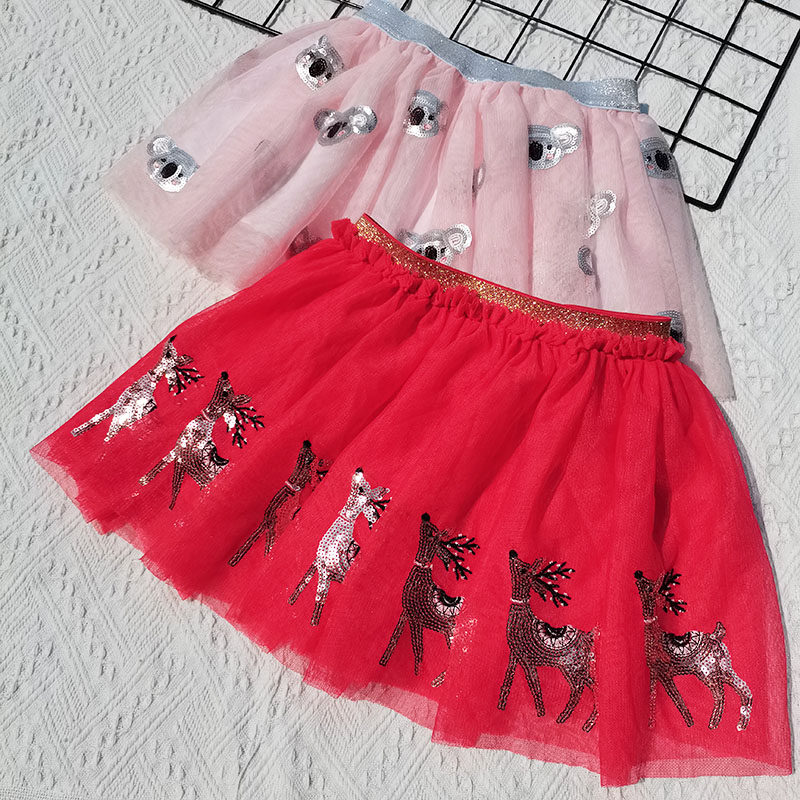 chao值包邮 1-8澳系~女童春秋四季小鹿考拉亮片纱裙蓬蓬裙 半身裙