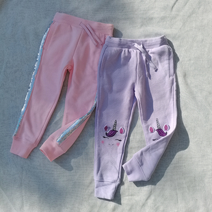 9岁澳女童秋款 绒棉独角兽亮片运动裤 卫裤 超值bi入3样 休闲裤 包邮