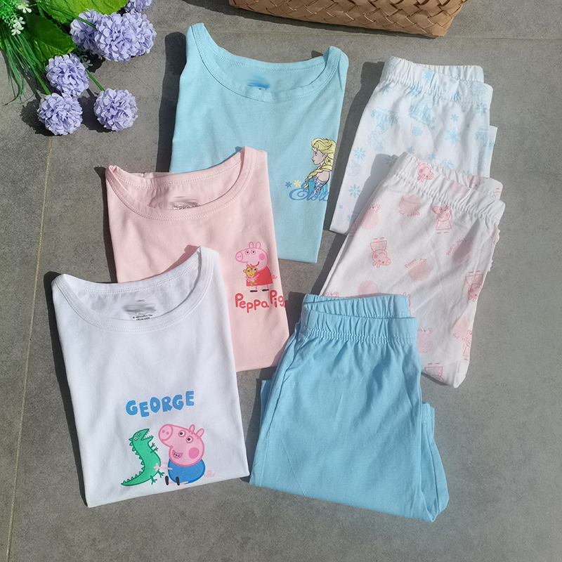 特~3样包邮110-155女童男童夏季公主短袖T恤短裤家居两件套装
