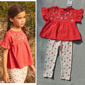 全棉橘红绣花短袖 两件套装 打底裤 上衣 夏季 法单女童 7码 包邮 3样