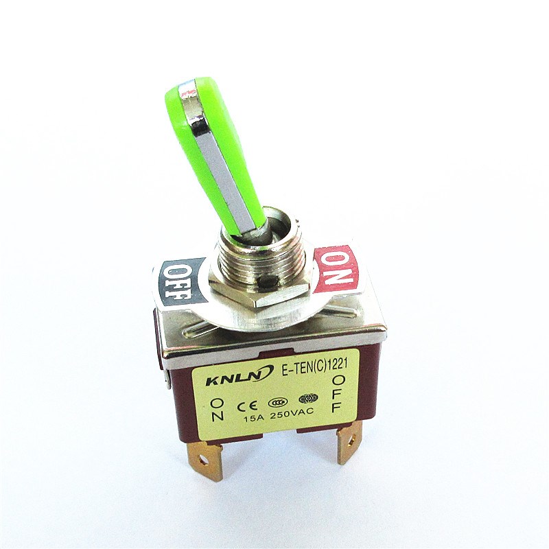15A电流高端焊接脚绿柄E-TEN1221摇头摇臂拨动开关2脚2档钮子开关