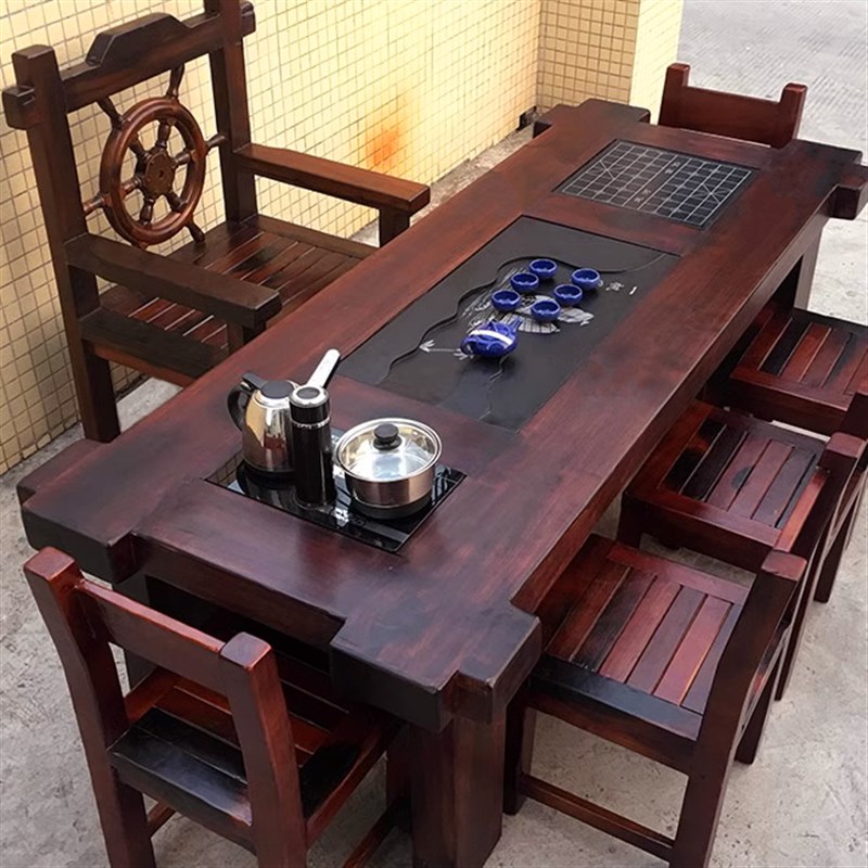 老船木茶桌椅组合1米8实木功夫茶台茶几办公室泡茶桌茶具套装一体图片