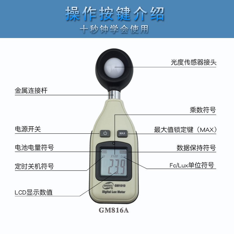 数字光照度计照度仪标智GM1010 测光表流明光度亮度计测量仪
