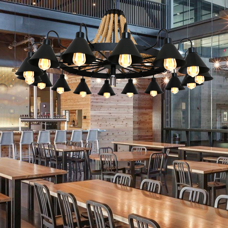 复古创意工业风灯饰个性酒吧台火锅店店铺民宿装饰轮胎麻绳吊灯具,家装灯饰光源,客厅吊灯,淘宝优惠券,粉丝福利购,淘宝优惠卷