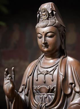 佛香天逸铜观音菩萨家用坐莲观音佛像客厅佛堂摆件南海微笑观世音