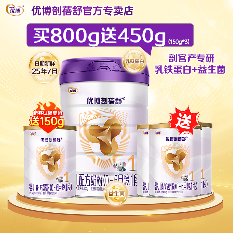 【新日期】优博剖蓓舒1段婴幼儿奶粉法国奶源800g+450g+150g组合