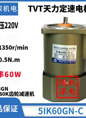 220V60W天力电机TVT单相交流定速齿轮减速电机马达5IK60GN-C+5GN