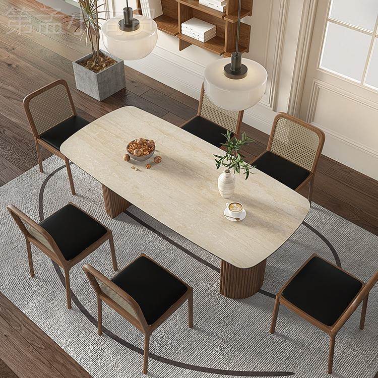 北欧实餐寂桌风极简餐厅家NVH用拉米娜石进木口洞岩板设计师侘风