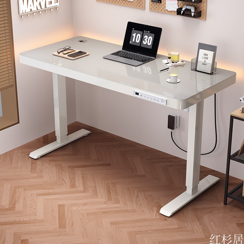 新款玻璃款电动升降桌智能电脑桌可升降电竞桌子家用学公书桌