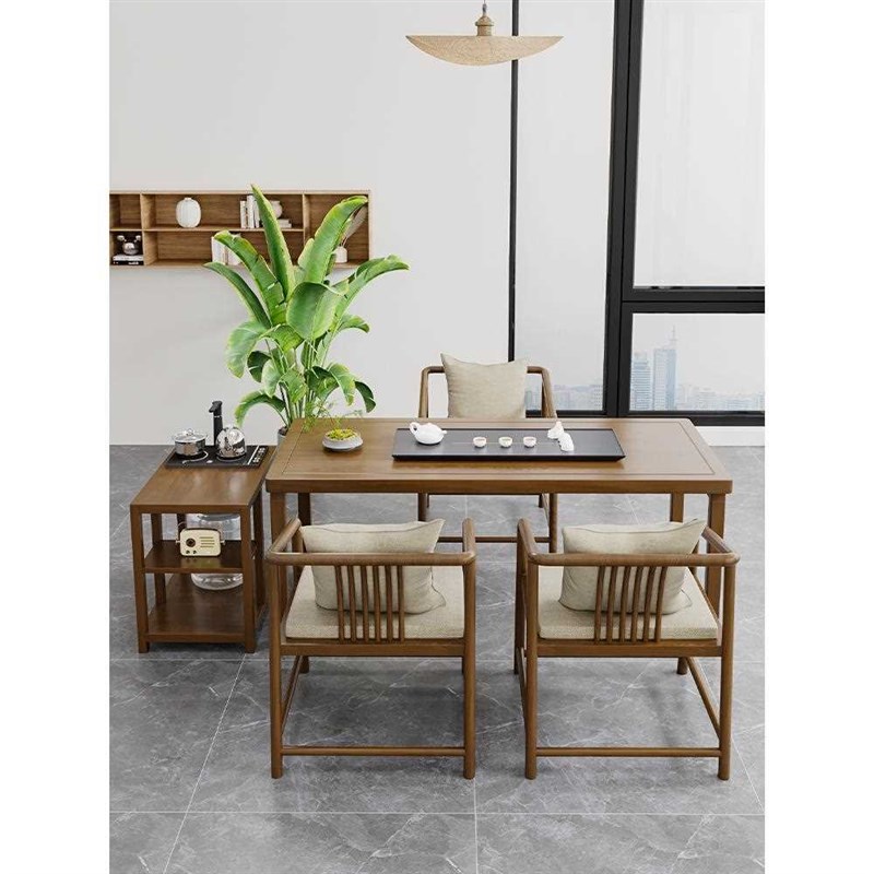 A8L阳台实木茶桌椅组r合新中式家用禅意茶台长方形原木小型泡茶桌