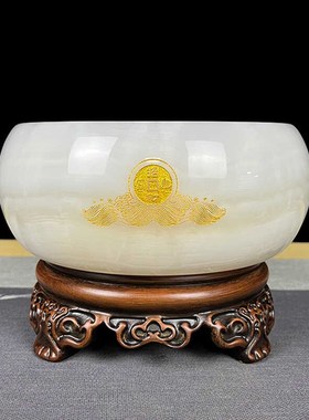 天然玉石聚宝盆旋转摆件客厅玄关办公室桌面装饰品乔迁开业礼品