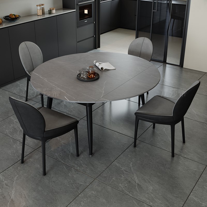 法莎蒂折叠岩板餐桌现代简约家用小户型可伸缩餐桌方桌可变圆桌