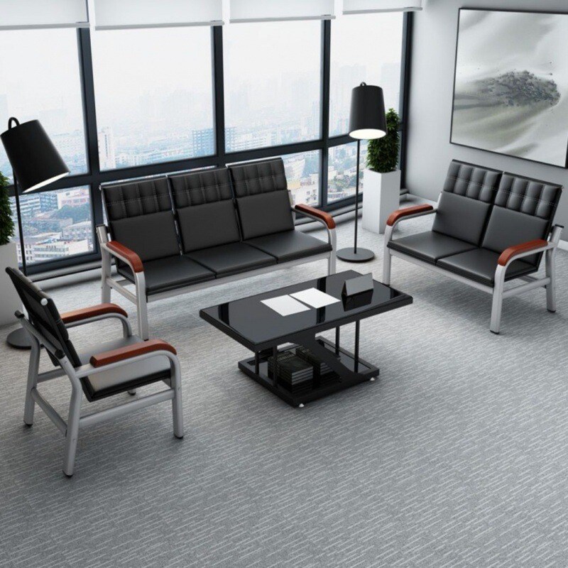 JK办公沙发三人位单人铁架小户型简易茶几组合商务接待会客客厅排