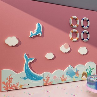 幼儿园海洋主题婴儿游泳馆浴室文化背景墙面装 饰成品环境布置材料