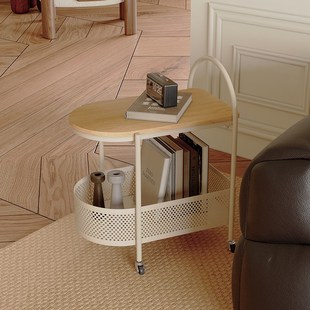 实木沙发边几客厅创意小茶几小户型卧室床头可移动高级感带轮推车