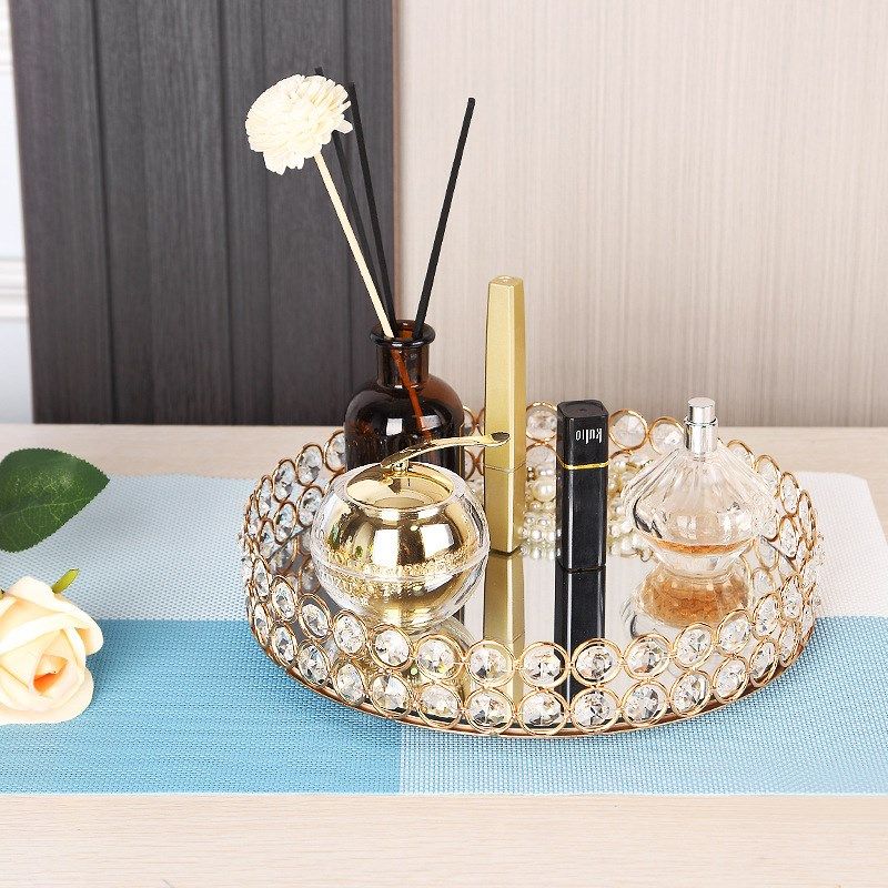 轻奢镜面玻璃茶盘水晶托盘酒具杯子点心盘化妆品收纳盘盒客厅家居