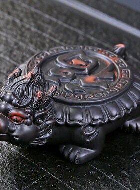 紫陶招财貔貅摆件家居饰品手工客厅办公室桌面礼品摆设茶宠壶承垫