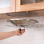 304不锈钢免打孔悬挂锅盖架 大号炒锅盖下挂收纳置物架 厨房壁挂式