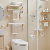 原木奶油风折叠毛巾架卫生间免打孔厕所洗手间挂浴巾置物架挂实木