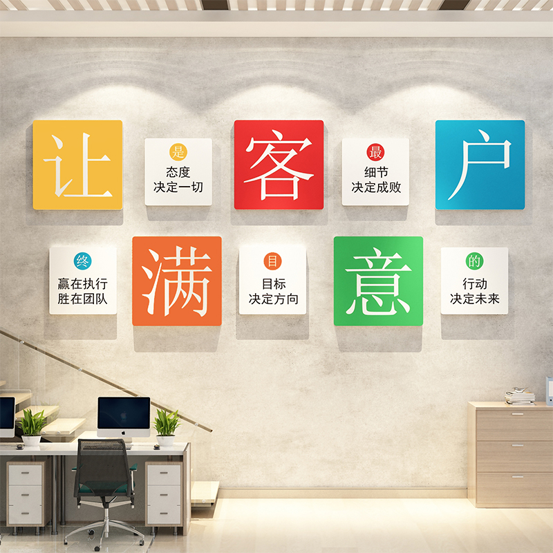 企业文化办公室墙l面装饰公司会议激励志标语销售墙贴纸画布置背