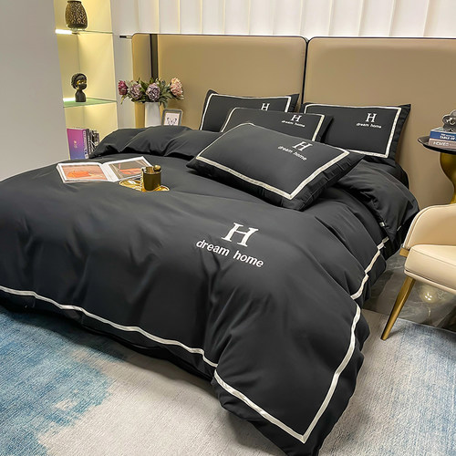 北欧风简约四件套水洗棉磨毛亲肤裸睡刺绣被套床单床笠Z款床上用