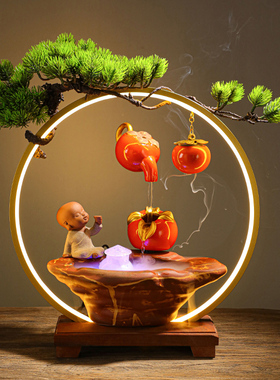 新中式柿子流水招财摆件送礼创意悬E空壶循环水生财客厅桌面装饰