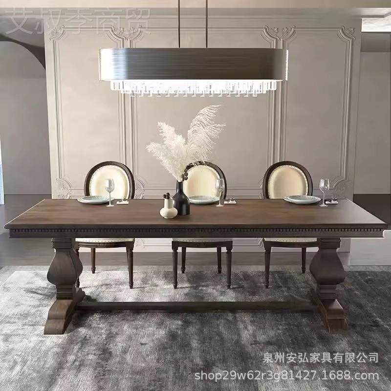 美式复002古实木餐桌椅欧木大板桌长原方古形复茶式桌法式中古会