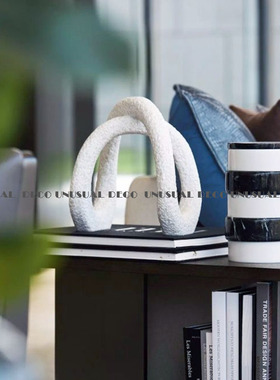 现代简约欧式白色环形创意摆件雕塑D样板房售楼处会所酒店软装饰