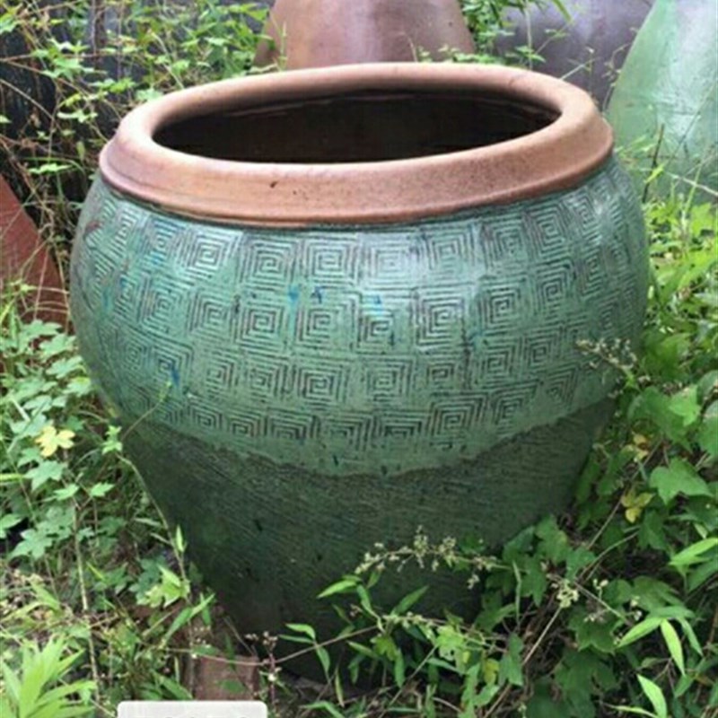 粗陶大缸陶瓷水缸土陶花盆鱼缸家用老式园林景观造景摆W设莲花缸2