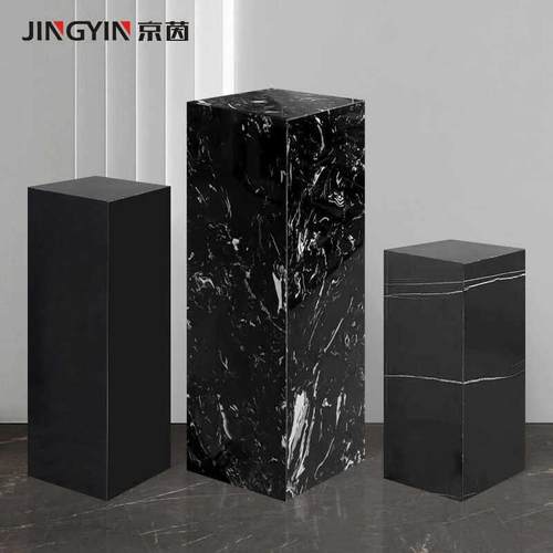 大理石底座雕塑展示台客厅民宿黑色摆件中古风石柱子装饰墩子落地