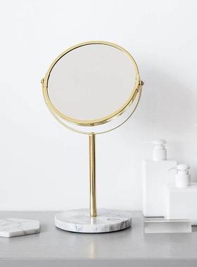 北欧金色大理石底座创意化妆镜双面镜卧室装饰家用桌面梳妆镜台式