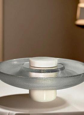 简约现代玻璃果盘大理石底座摆盘家居装饰实用果盘摆件