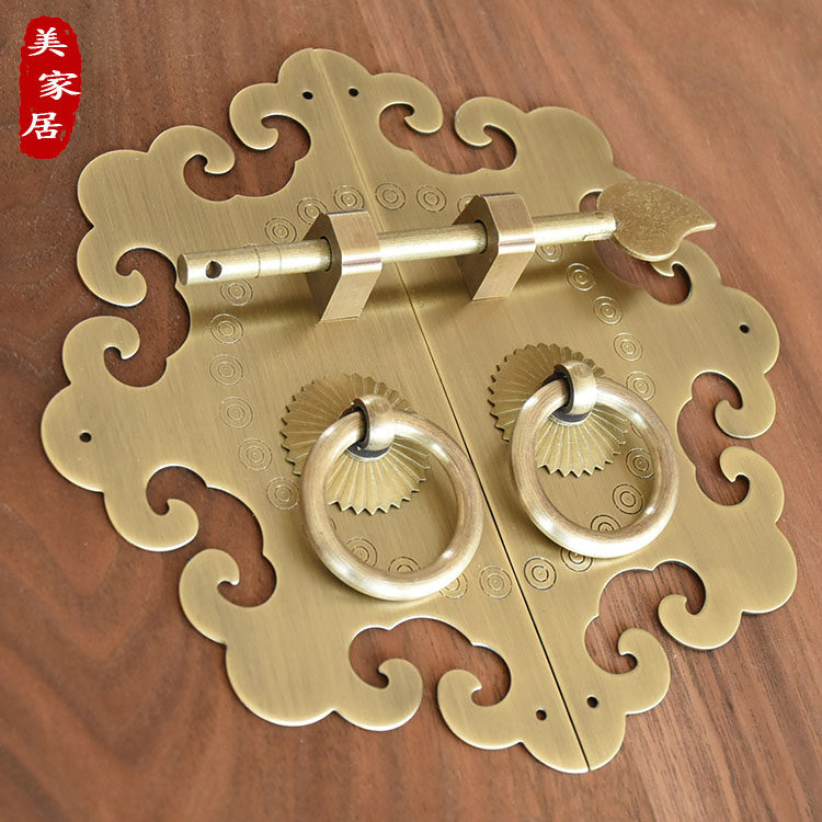 中式仿古纯铜花圆光拉手书柜衣柜橱柜门圆形拉环把手家具五金配件