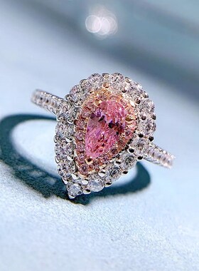 珠宝 2023新款Sp925银高碳钻粉钻梨形4*7水滴分色戒指女热销款