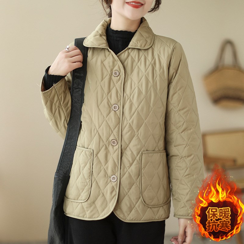 2024春秋原单轻薄羽绒棉服w春冬款立领菱格保暖冬季女装短外套女