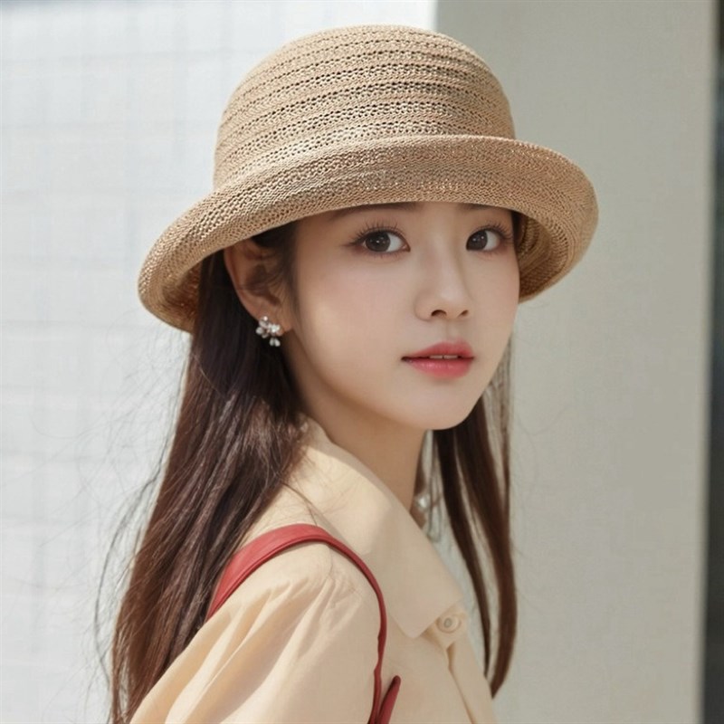 皮卡罗夏季新款中老年网红渔夫女帽时尚透L气防紫外线遮阳空边反